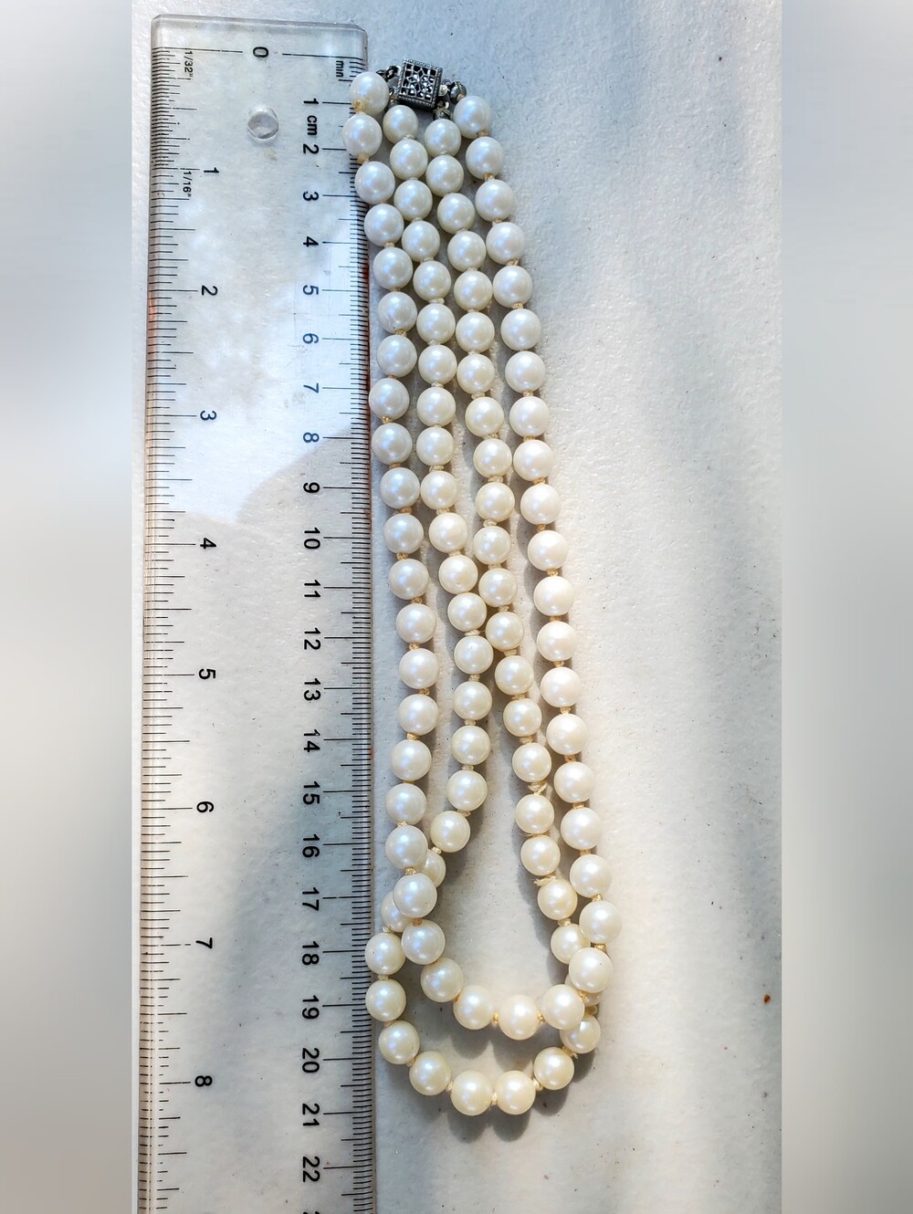 Vintage Double Strand Faux Pearl Necklace with Sterling Silver Clasp - Picture 4 of 6